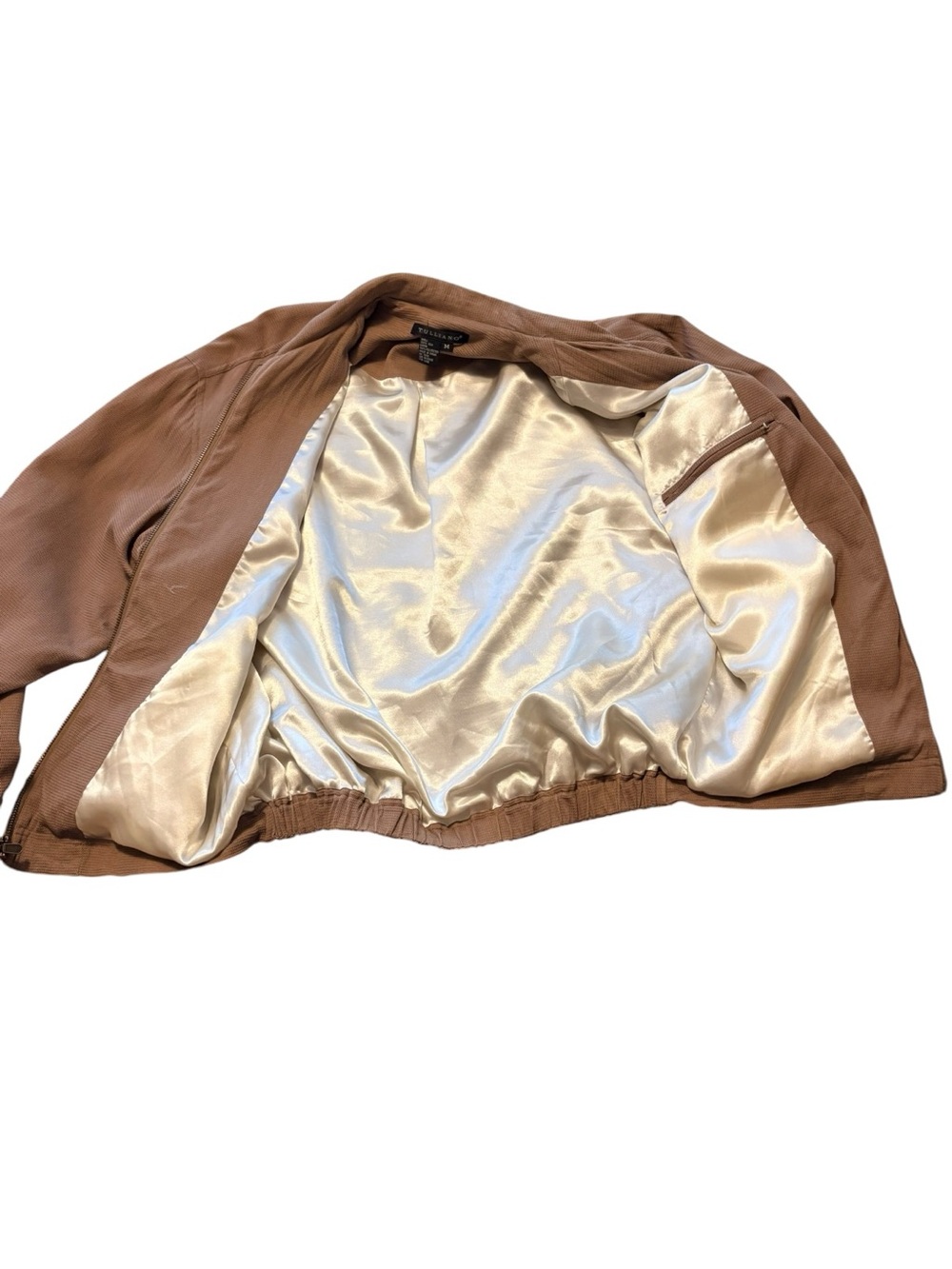 Tulliano 100% Silk Full Zip Jacket Taupe Size Medium - Picture 6 of 6